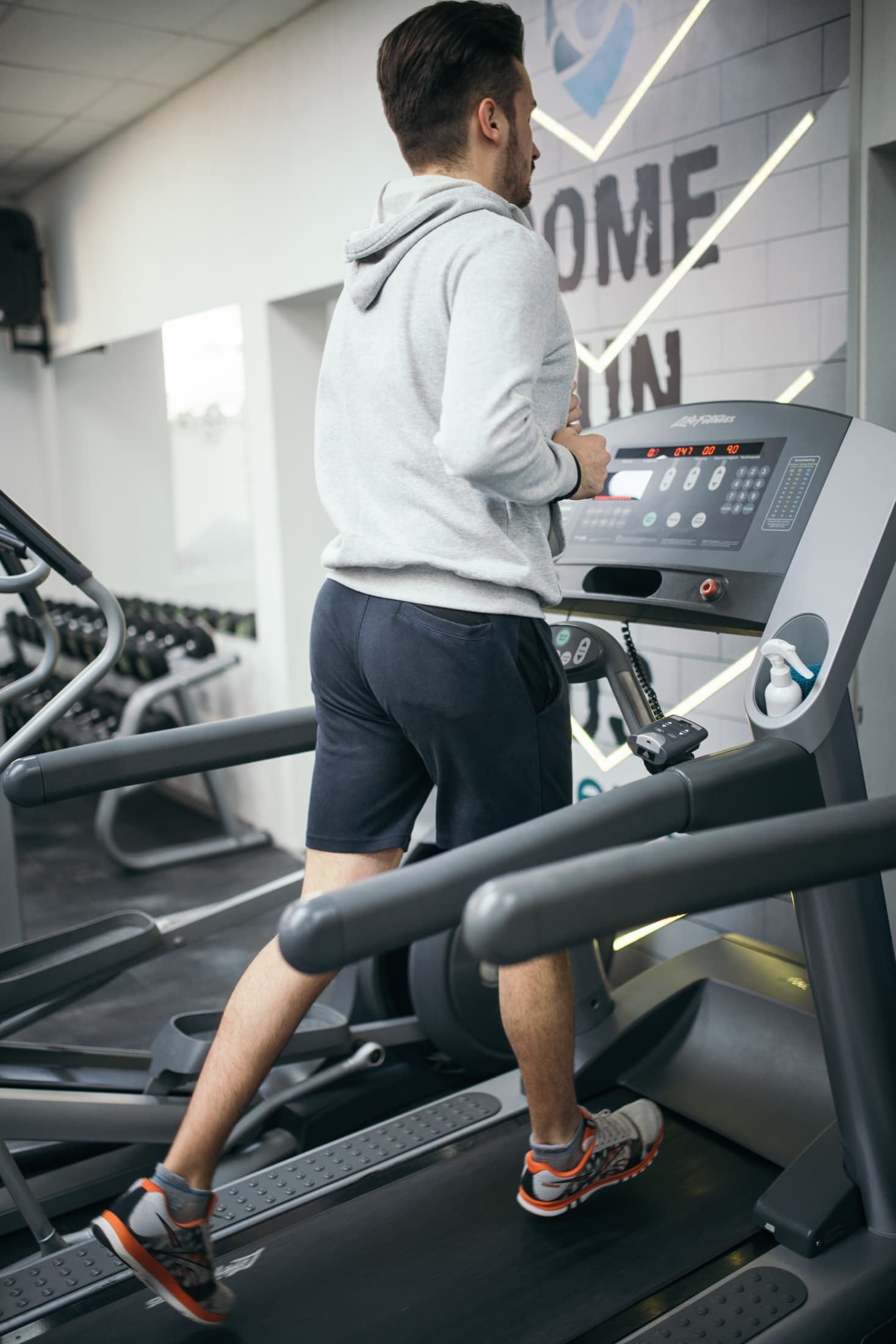 Gym treadmill workout during a cardio training session