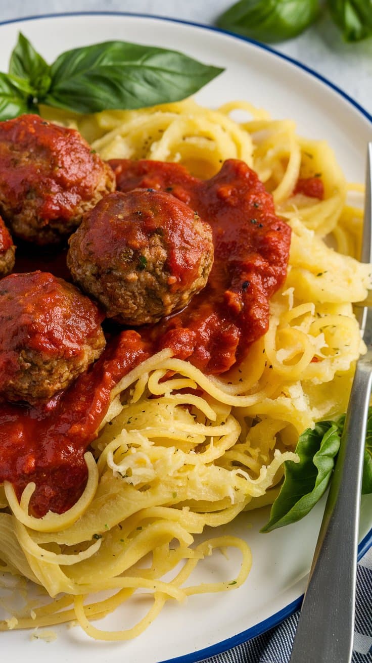 Spaghetti squash with meatballs as a low-carbohydrate meal option