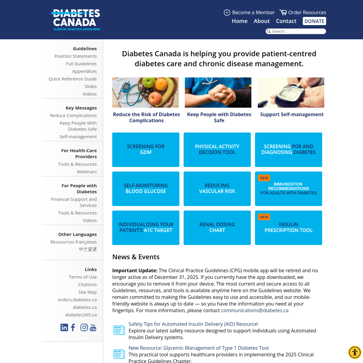 Diabetes Canada Guidelines website preview